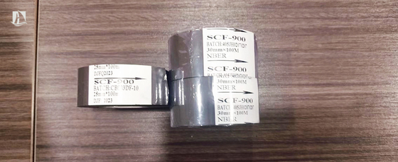 SCF900 FC1 PET ταινία γραμμικού κώδικα ταινία θερμής σφραγίδας 30mm*100m Μαύρο για γενική εκτύπωση
