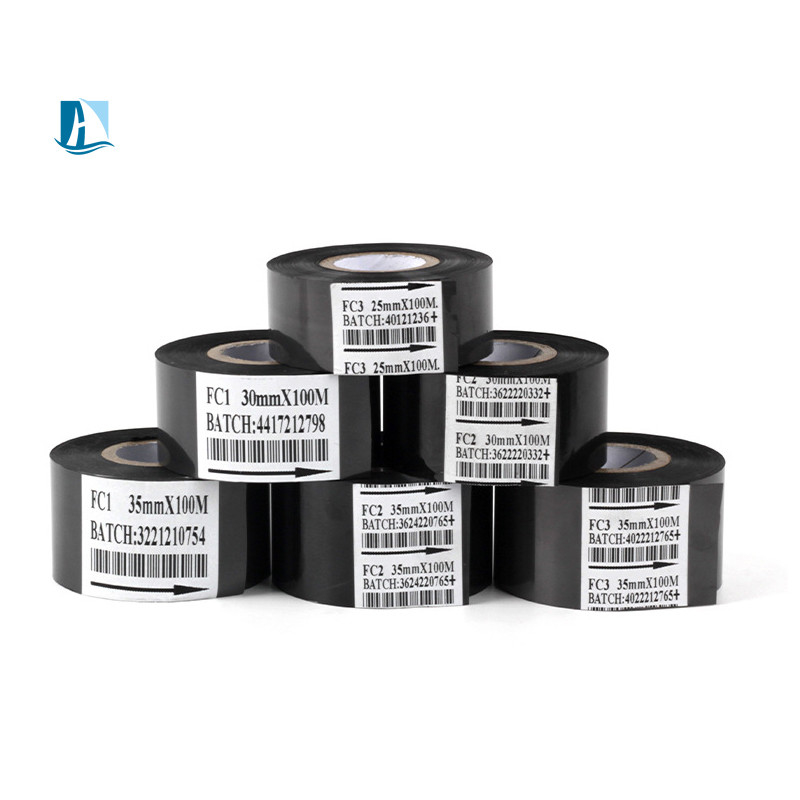 25mm*100m Μαύρη ταινία από χαρτί θερμής σφράγισης για κωδικοποίηση αριθμού παρτίδας και συσκευασία τροφίμων