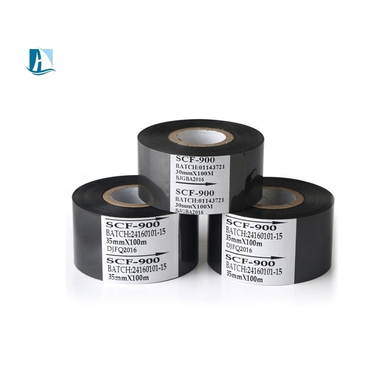 30mm*100m Μαύρη ταινία θερμής κωδικοποίησης Κατάλληλη για εκτυπωτές με εύρος πίεσης 0,3-0,5Mpa